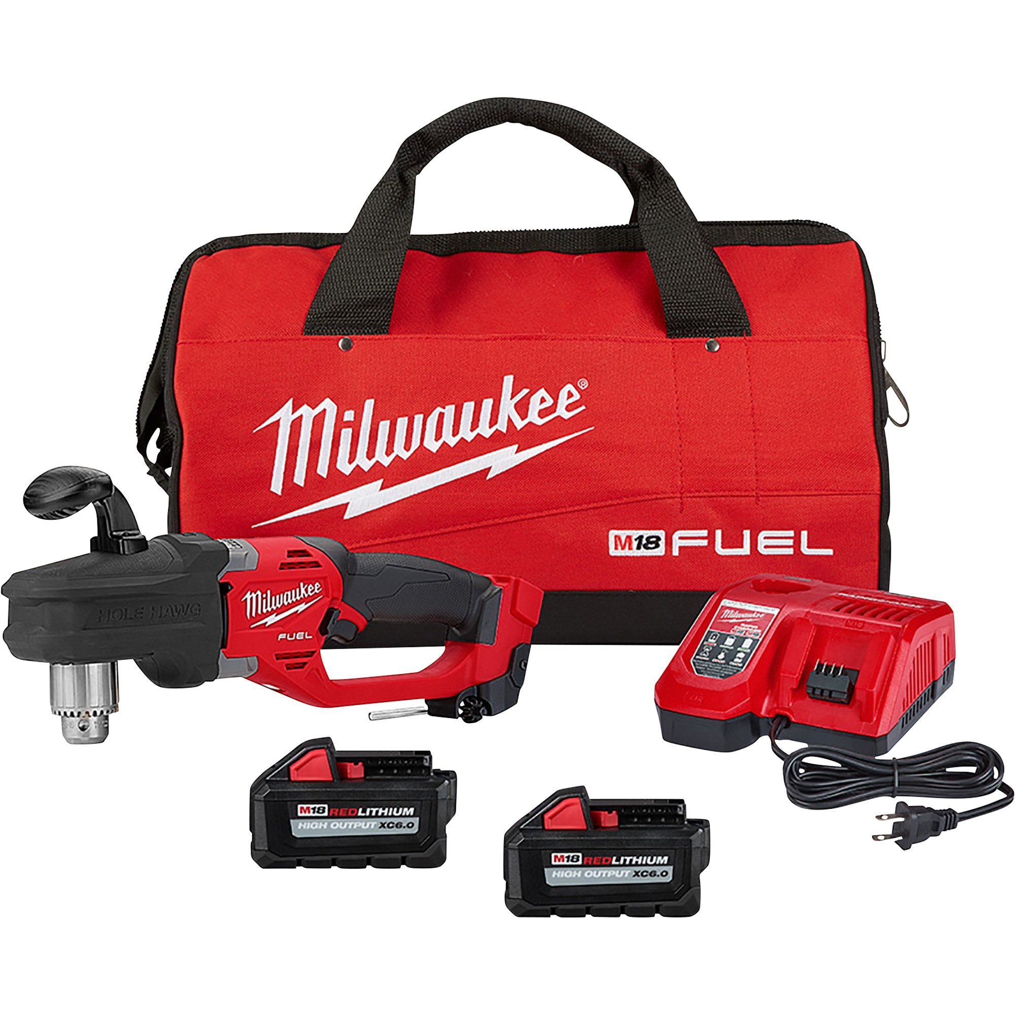 Milwaukee M18 FUEL Cordless Hole Hawg Right Angle Drill Kit — 2 Batteries, 1/2in. Keyed Chuck, 1500 RPM, Model# 2807-22
